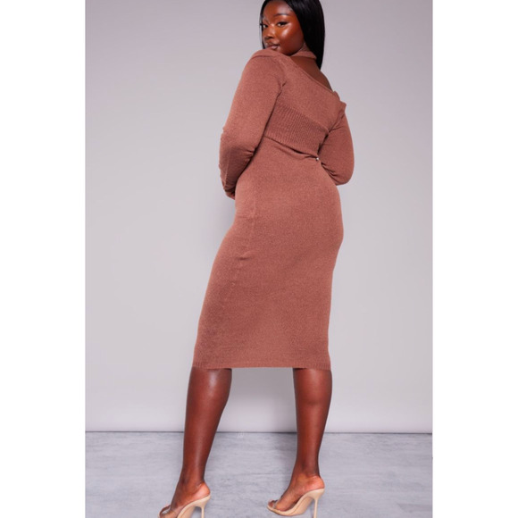 Prettylittlething Plus Chocolate HalteNeck Knitted Midi NWT Size XXL - Picture 2 of 7